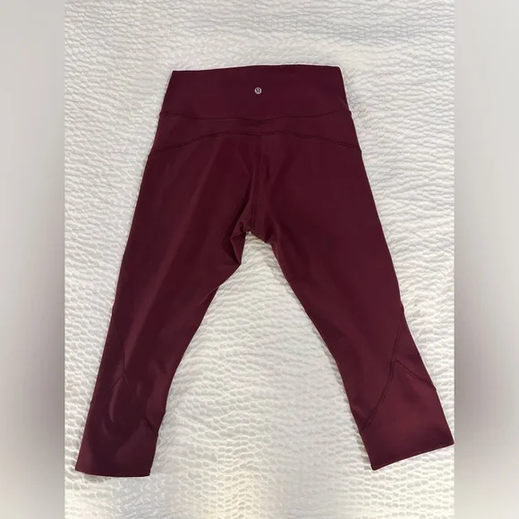 Lululemon In Movement Burgundy Crop Everlux Redwood Leggings 10 - Picture 6 of 9